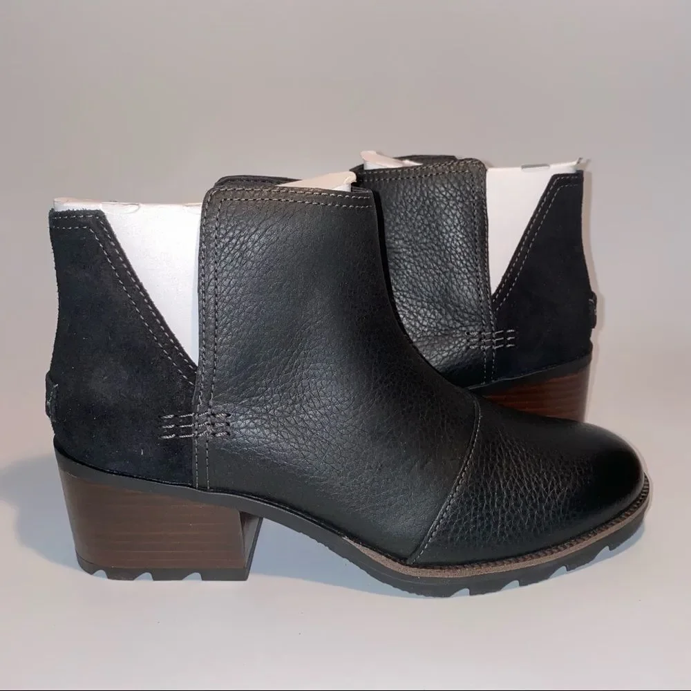 Sorel Cate Cut Out Ankle Boots Block Heel Black - Picture 1 of 5